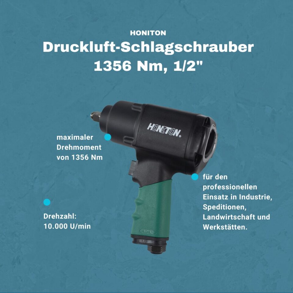 XTLINE Druckluft-Set für Profis | Profi-Druckluftschlagschrauber HONITON mit mächtigen 1356 Nm (1/2”) + ölfreier Flüsterkompressor 50L – Bild 3