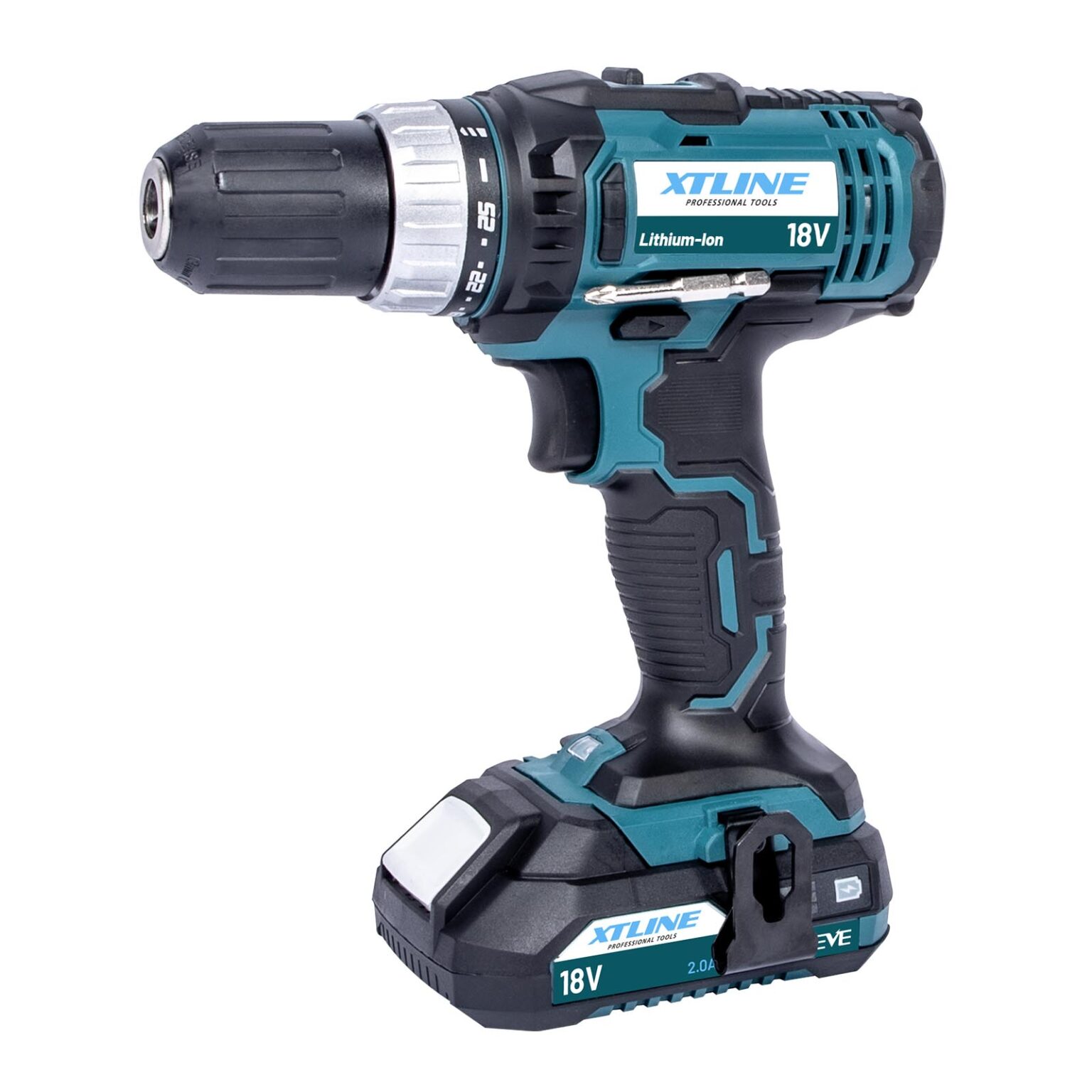 XTLINE Akku-Bohrmaschine 18 V + 2 Batterien EVE 2.0 Ah + Ladegerät 2.4 A 1 XTLINE Akku-Bohrmaschine 18 V + 2 Batterien EVE 2.0 Ah + Ladegerät 2.4 A