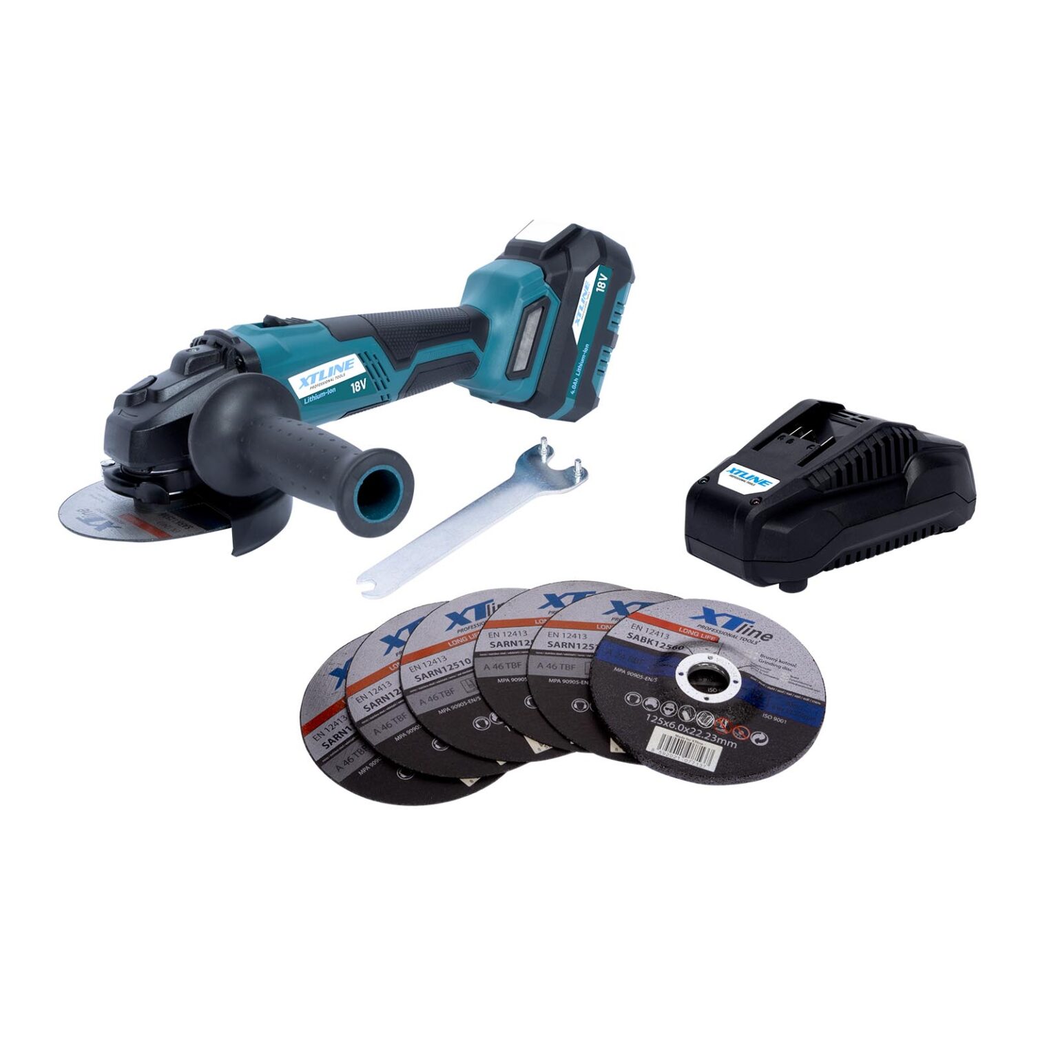 XTLINE Akku-Winkelschleifer, bürstenlos, 18 V, 125 mm, mit 5.0 Ah Batterie, Ladegerät und Koffer 2 XTLINE Akku-Winkelschleifer, bürstenlos, 18 V, 125 mm, mit 5.0 Ah Batterie, Ladegerät und Koffer – Bild 2