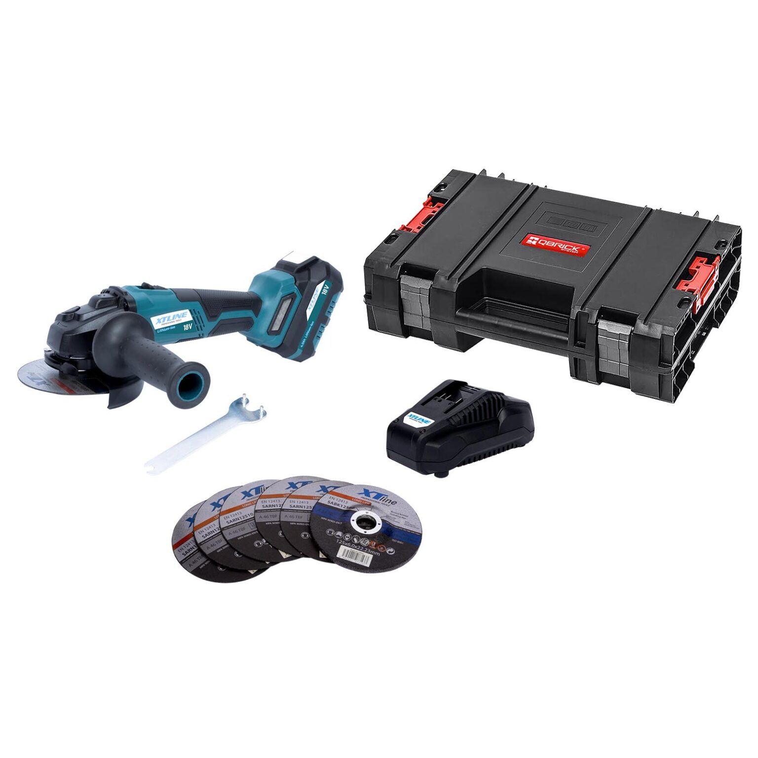 XTLINE Akku-Winkelschleifer, bürstenlos, 18 V, 125 mm, mit 5.0 Ah Batterie, Ladegerät und Koffer 1 XTLINE Akku-Winkelschleifer, bürstenlos, 18 V, 125 mm, mit 5.0 Ah Batterie, Ladegerät und Koffer