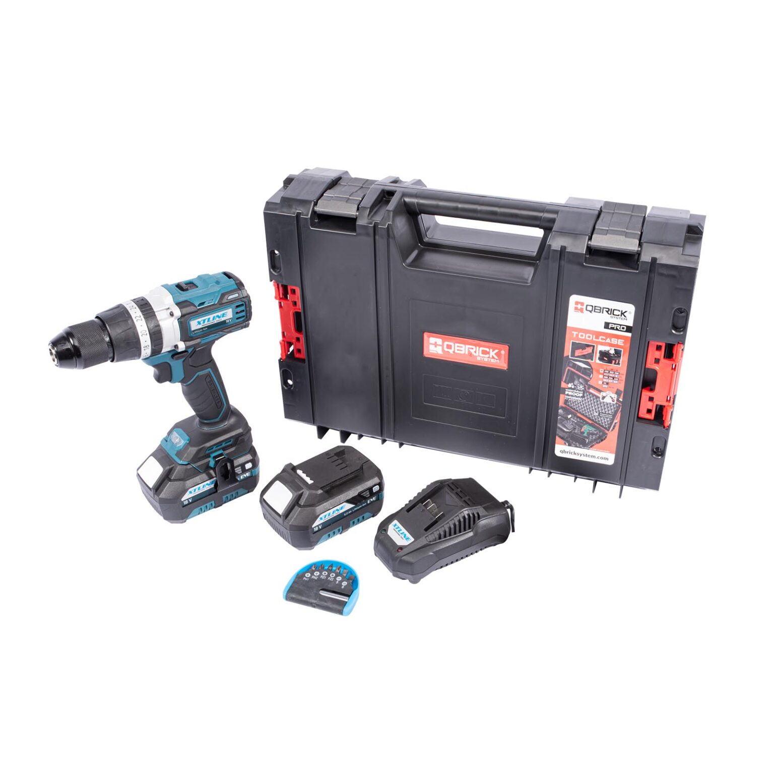 XTLINE Akku-Schlagbohrmaschine, bürstenlos, 18 V, 70 Nm, mit 2 Batterien 5.0 Ah, 3.5 A Ladegerät und Koffer 1 XTLINE Akku-Schlagbohrmaschine, bürstenlos, 18 V, 70 Nm, mit 2 Batterien 5.0 Ah, 3.5 A Ladegerät und Koffer