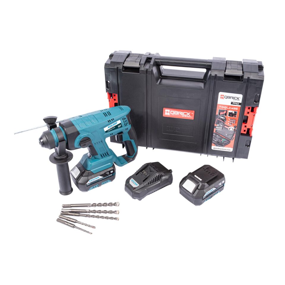 XTLINE Akku-Bohrhammer SDS Plus mit 2 Batterien 5.0 Ah, Bohrerset, 3.5 A Ladegerät und Koffer