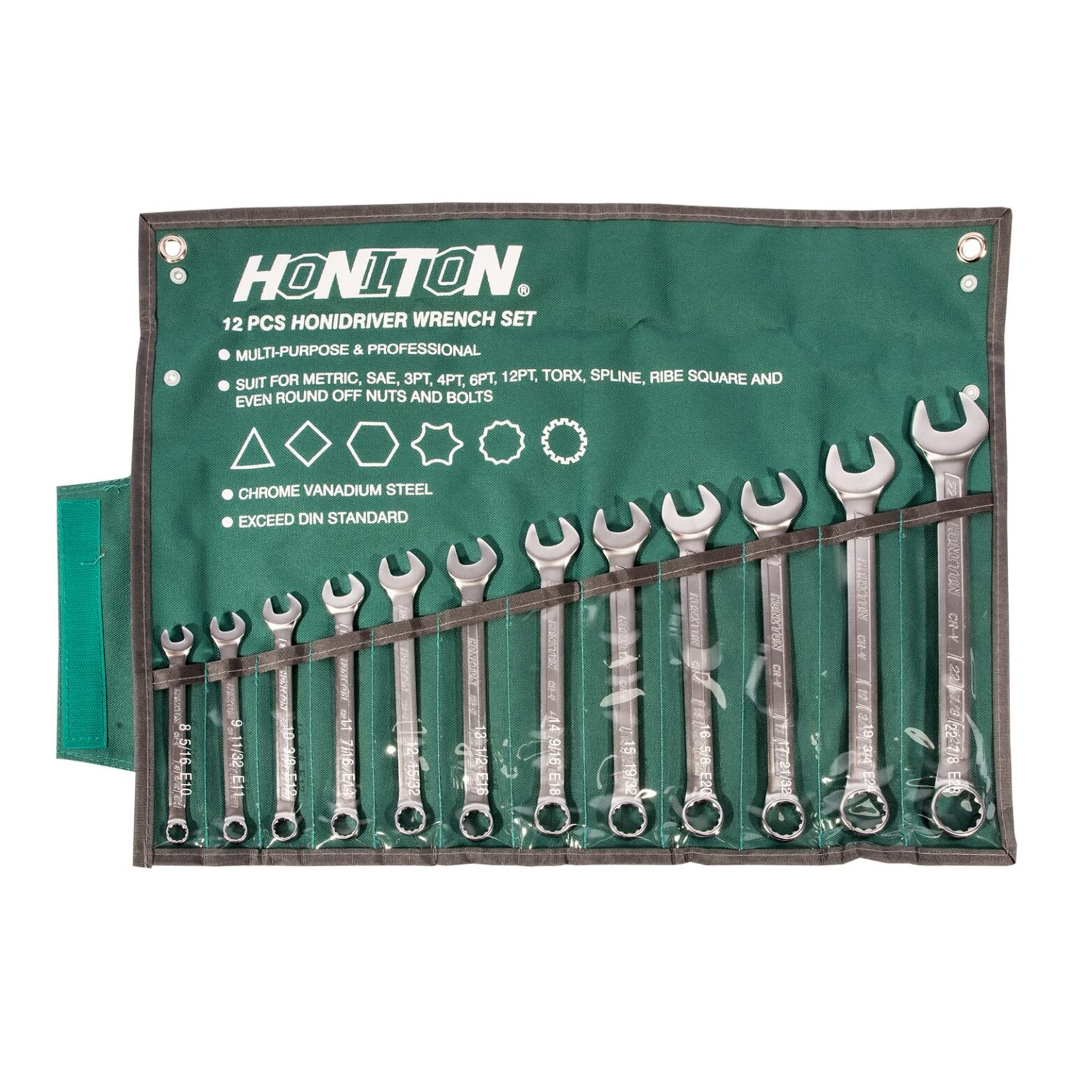 HONITON Maul-Ringschlüssel-Satz abgewinkelt HONIDRIVER 12-teilig | 8-22 mm, im Textiletui 1 HONITON Maul-Ringschlüssel-Satz abgewinkelt HONIDRIVER 12-teilig | 8-22 mm, im Textiletui